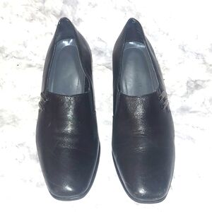 Karen Scott Black Genuine Leather Y2k Heeled Booties Square Toe Embellished 6.5M